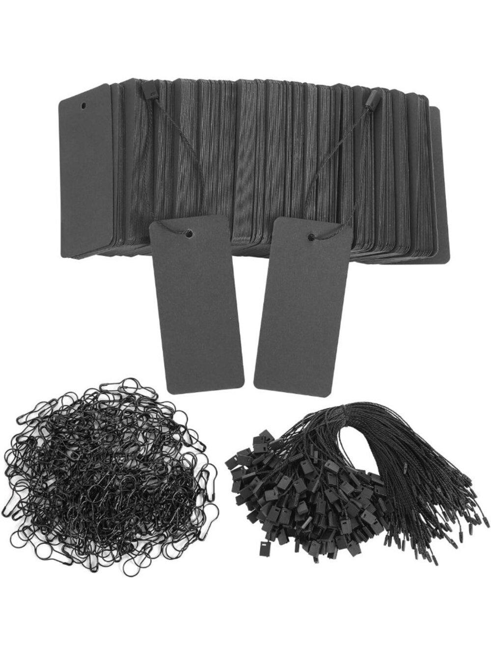 300 Black Price Tags with String & Safety Pins - Perfect for Clothing Sales